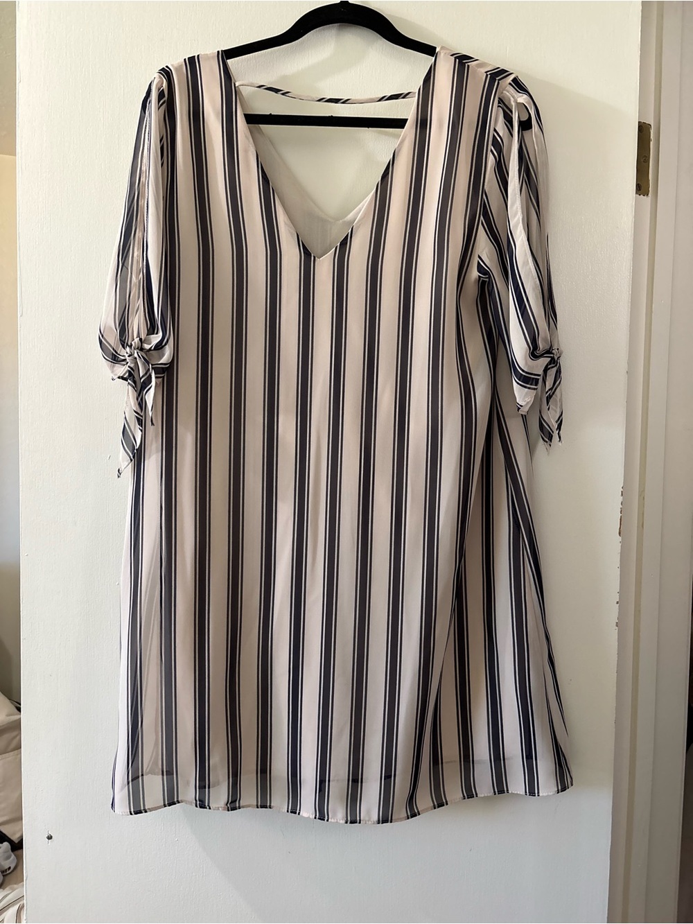 Striped V-Neck quarter Sleeve Women’s Top - Cream and navy